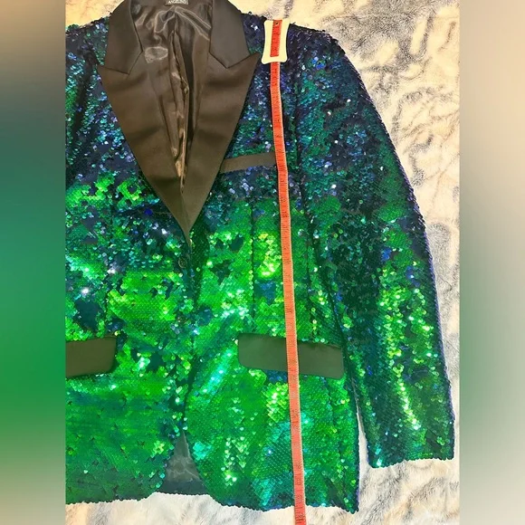 Men’s blue/green reversible sequin jacket - Picture 5 of 6
